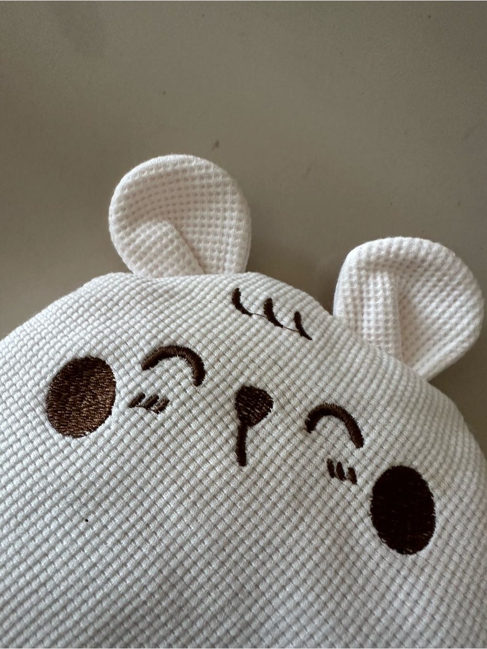 White Plush Bear-Shaped Decorative Pillow with Embroidered Face - Picture 2 of 2